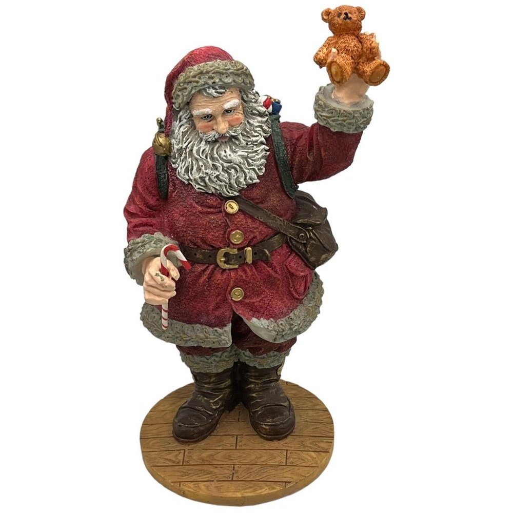 Christmas Santa Claus Resin Polystone Figure 10.5 Inches Tall with Bag of Toys &